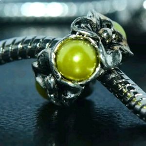 1x Yellow Pearl Bead Charms Spacer Fit Eupropean Chain and Pendora Bracelet
